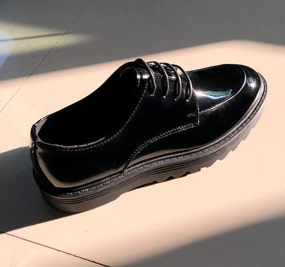 Premium microfiber leather casual shoes with thick rubber sole, low-top design, and striking Korean-inspired details
