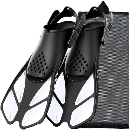 Adjustable open-heel snorkel fins with durable, lightweight construction and non-slip design for enhanced comfort and safety during underwater exploration