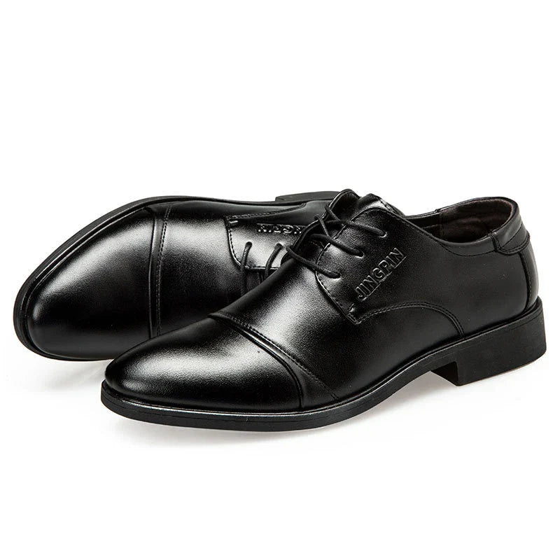 Men's stylish and comfortable business dress shoes with pointed toe, low profile, and detailed stitching