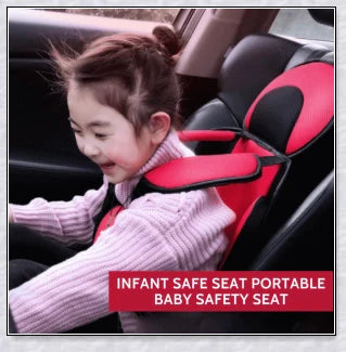 Adjustable infant car seat cushion with 5-point harness, plush padding, and foldable design for safe and comfortable travel with children