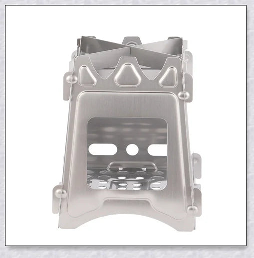 Compact titanium wood-fired camping stove with efficient air flow design and ultralight construction for easy portability