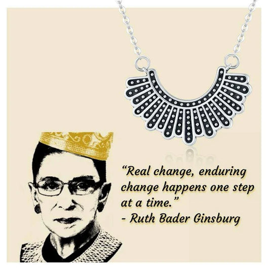 Elegant silver necklace inspired by the iconic 'dissenting' collar worn by Supreme Court Justice Ruth Bader Ginsburg