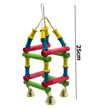 Premium eco-friendly parrot toy with wooden pieces and soothing jingle bells, perfect for sustainable playtime