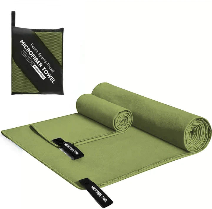 Premium quick-dry microfibre sports towel in various sizes, perfect for gym, yoga, swimming, camping, and beach activities
