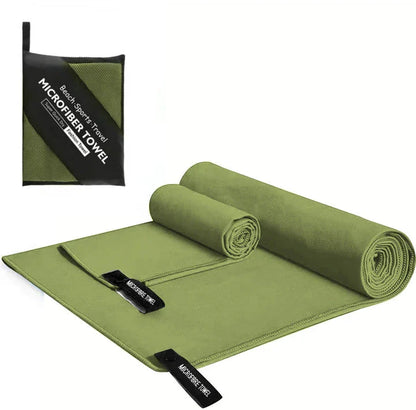 Premium quick-dry microfibre sports towel in various sizes, perfect for gym, yoga, swimming, camping, and beach activities