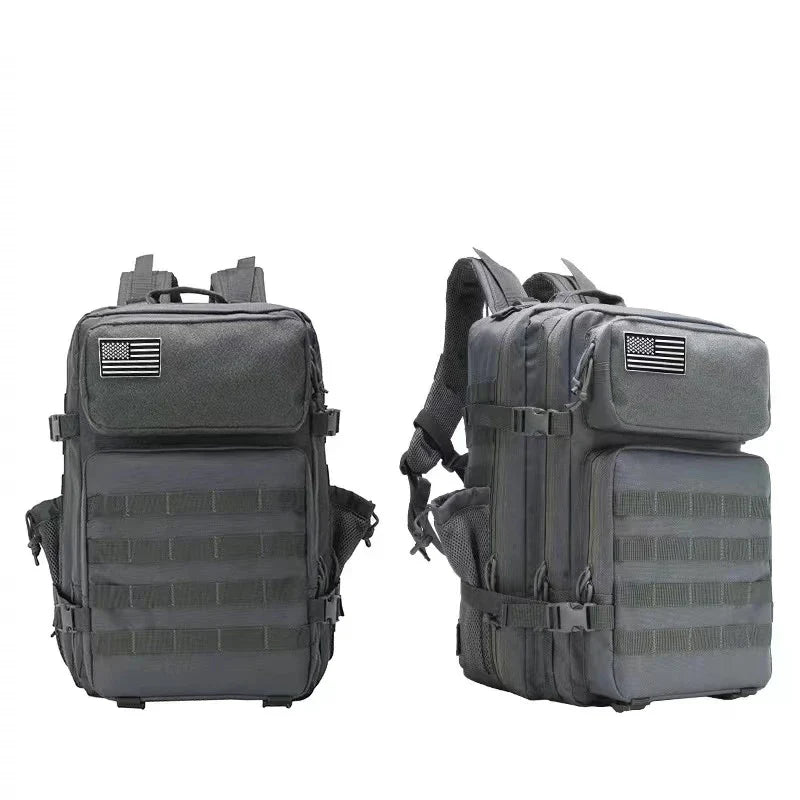 Oxford fabric waterproof backpack with large 45-litre capacity, multiple pockets, and comfortable padded straps for daily use and outdoor adventures