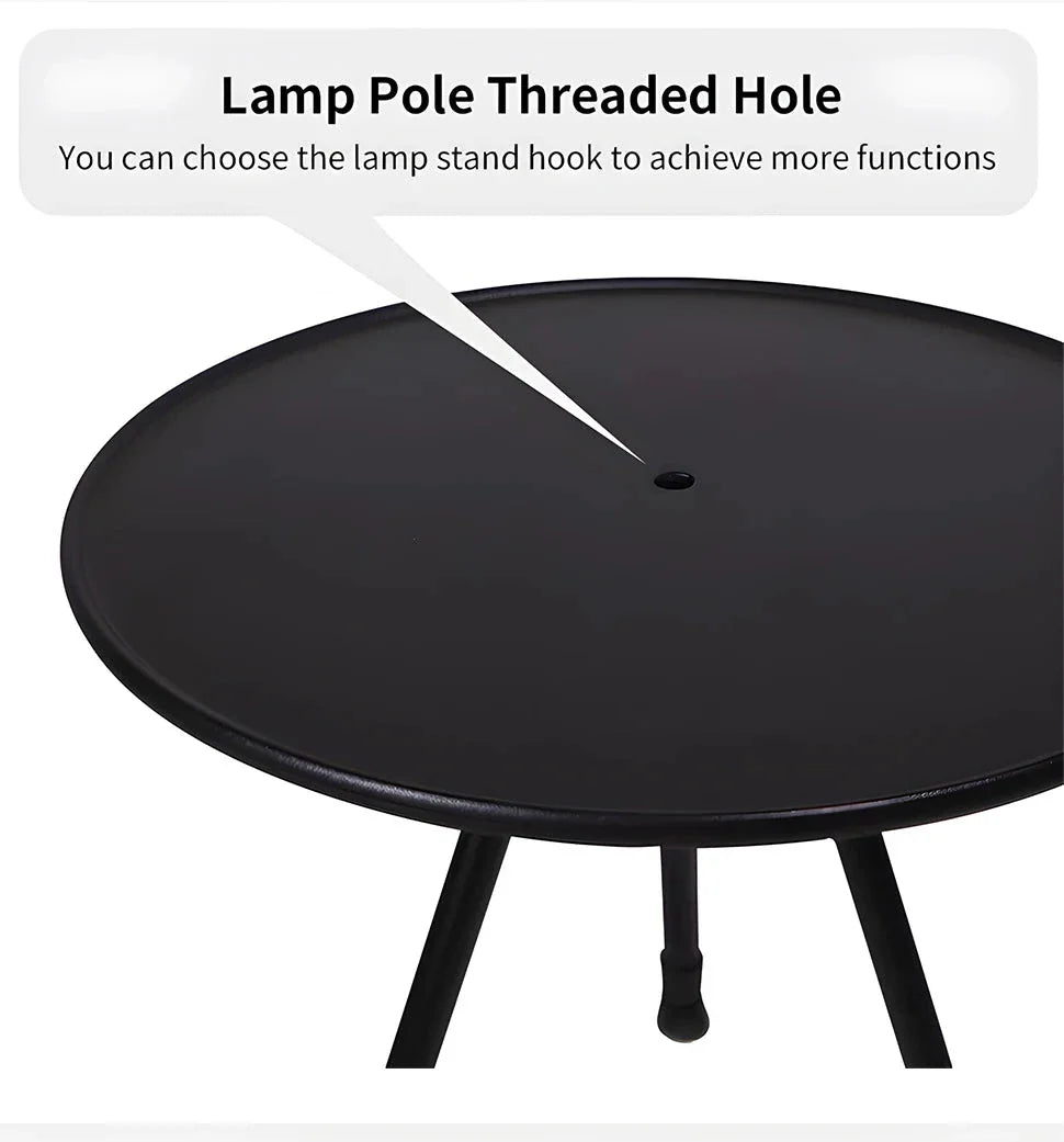 Adjustable ultralight portable camping round table with optional light stand, made from premium ABS and aluminium for durability and convenience
