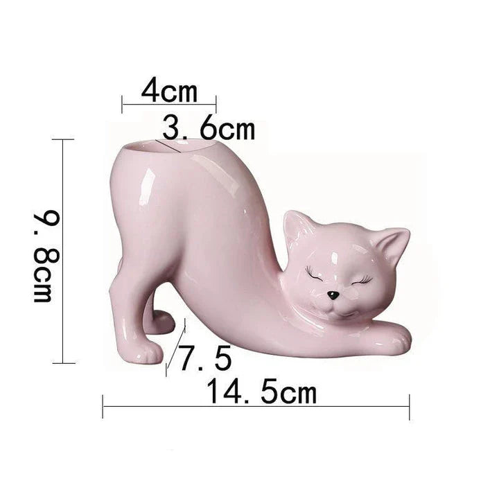 A charming cartoon cat-shaped flower pot made of high-quality glazed porcelain, perfect for adding a playful touch to your home or office decor.