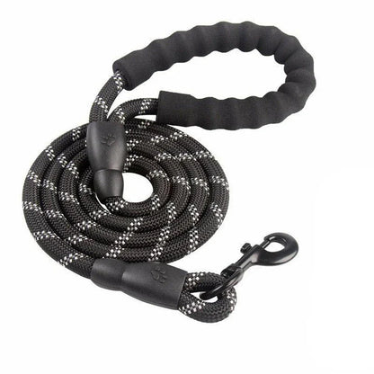 Durable and reflective nylon rope lead for dogs, available in multiple adjustable lengths for enhanced visibility and safety during walks.