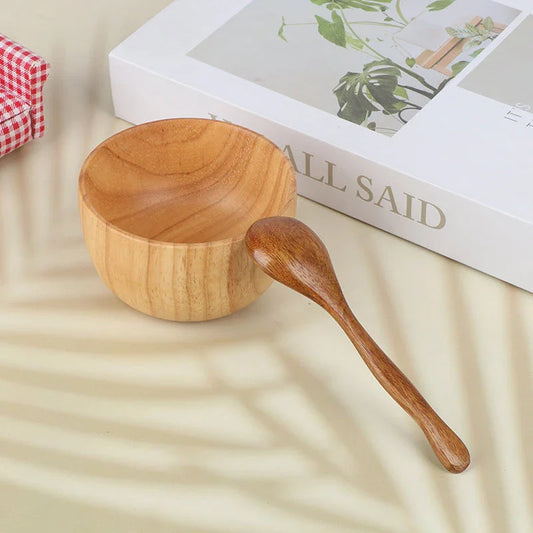 Elegant wooden facial mask bowl and spoon set for mixing and applying skincare products