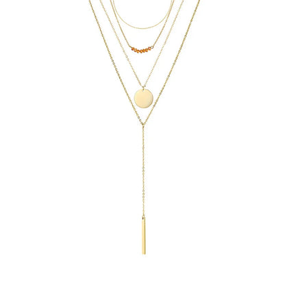 Elegant geometric long necklace made from premium stainless steel, featuring a delicate chain and captivating design for refined British style.