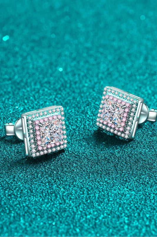 Elegant Moissanite square stud earrings in 925 sterling silver with a polished finish