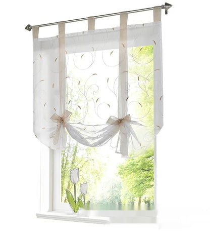 Premium embroidered curtain with adjustable rod in various sizes, showcasing a delicate floral pattern for a refined pastoral charm in the home.