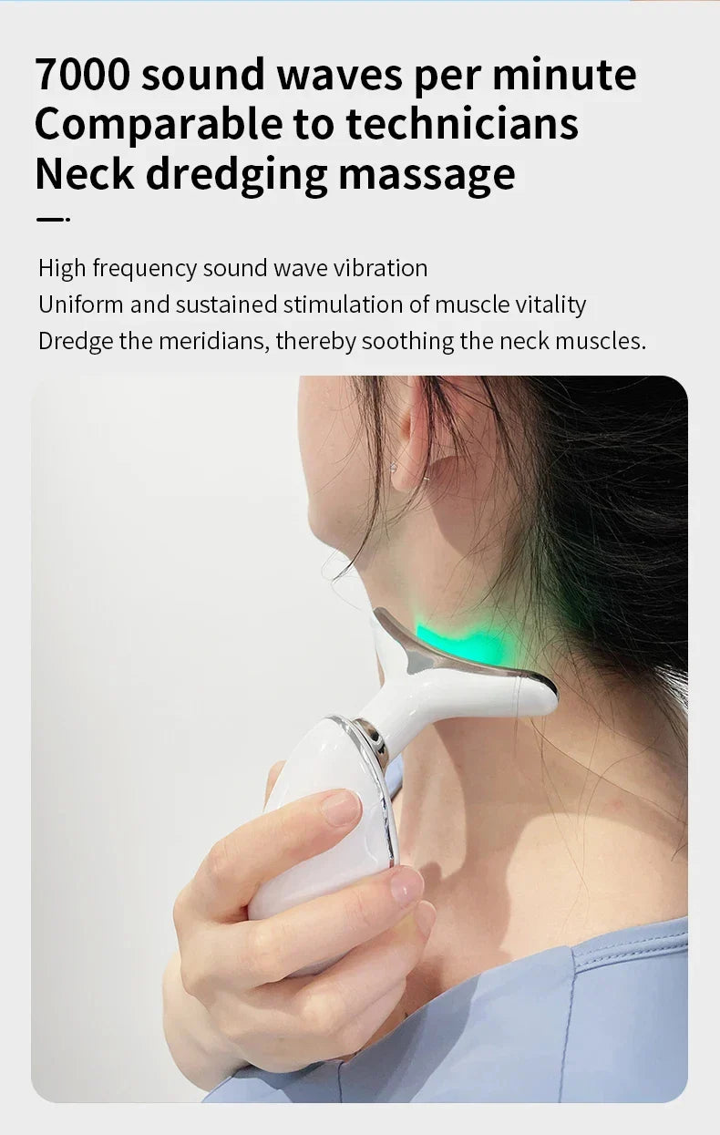 Neck and Face Beauty Device with Colorful LED Photon Therapy for Skin Tightening, Wrinkle Reduction and Double Chin Removal