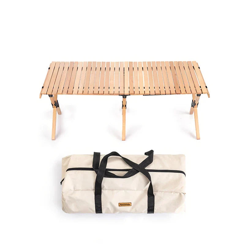 Trendha Outdoor Folding Egg Roll Table made of durable beechwood for camping, picnics, and outdoor use