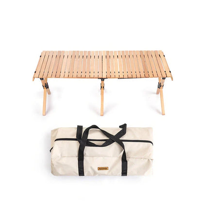 Trendha Outdoor Folding Egg Roll Table made of durable beechwood for camping, picnics, and outdoor use