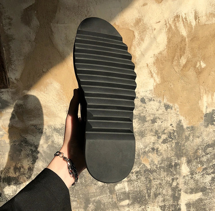 Premium microfiber leather casual shoes with thick rubber sole, low-top design, and striking Korean-inspired details