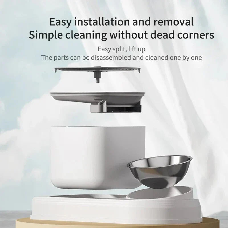 Deluxe Self-Cleaning Cat Water Fountain & Feeder with 3-litre capacity and integrated feeding bowl