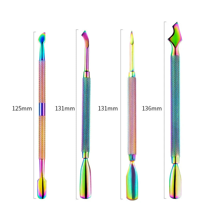 Chameleon Rainbow Dual-Ended Stainless Steel Cuticle Pusher for Salon-Quality Manicure at Home