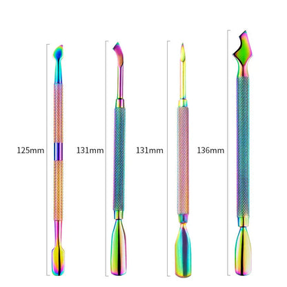Chameleon Rainbow Dual-Ended Stainless Steel Cuticle Pusher for Salon-Quality Manicure at Home