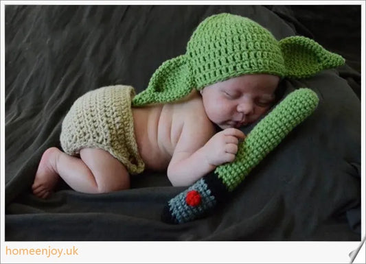 Adorable Baby Yoda Beanie Hat for Newborns - Soft, Cosy Cotton Design with Crochet Detailing