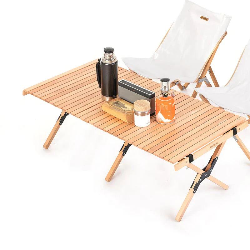 Trendha Outdoor Folding Egg Roll Table made of durable beechwood for camping, picnics, and outdoor use