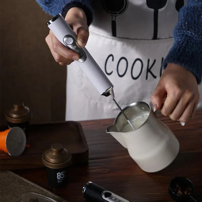 Premium handheld electric milk frother with high-speed rotation, rechargeable power, and ergonomic design for creating silky-smooth, café-quality froth.