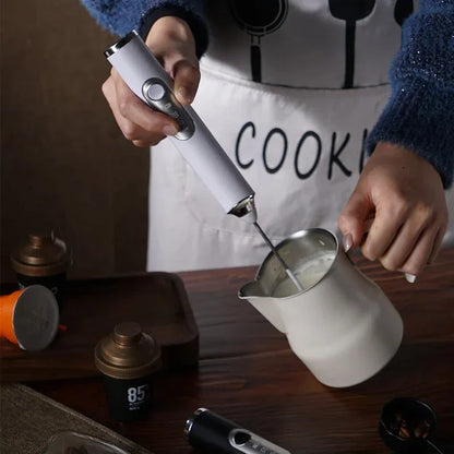 Premium handheld electric milk frother with high-speed rotation, rechargeable power, and ergonomic design for creating silky-smooth, café-quality froth.