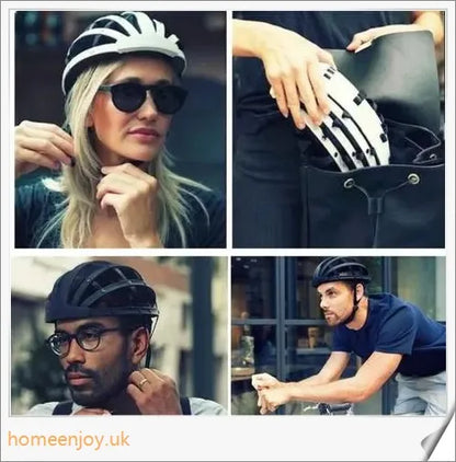 Foldable bicycle helmet made with premium materials for superior impact protection and ventilation