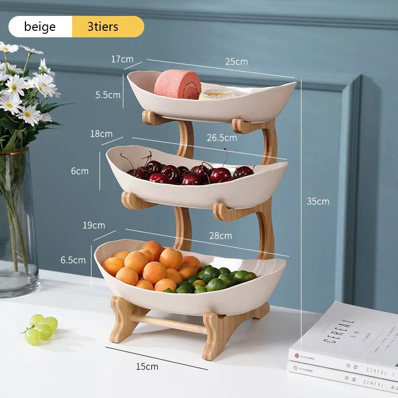Elegant partitioned oval table plates and tiered fruit bowl with candy and cake trays, perfect for hosting and dining in the UK