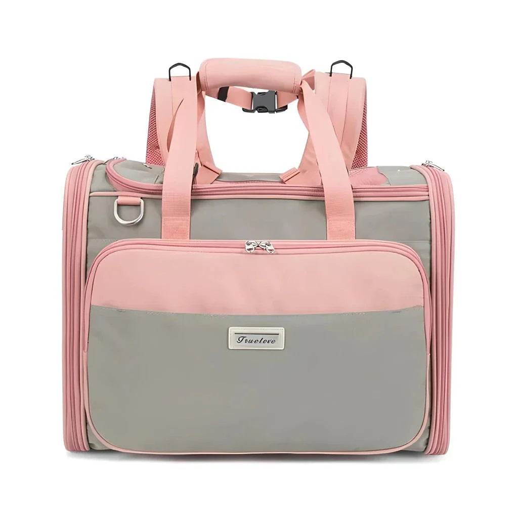 Premium water-resistant pet carrier bag made of eco-friendly 420D polyester with breathable mesh panels and ergonomic design for comfortable pet travel.