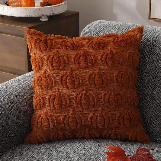 Cosy brown pumpkin-themed cushion cover for autumn home decor