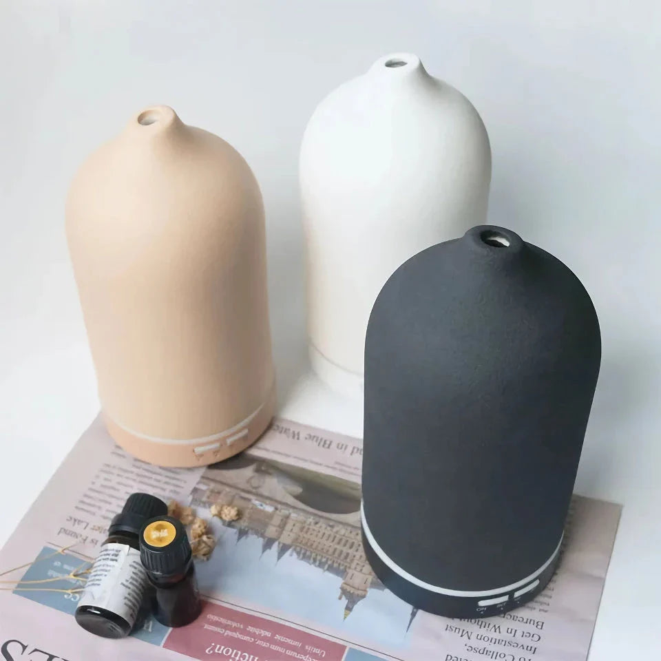 Elegant ceramic ultrasonic essential oil diffuser with timer and night light function for home ambiance and aromatherapy