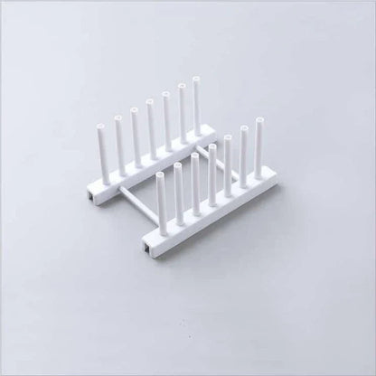 Premium kitchen plate and lid organiser rack with adjustable dividers and sleek white design