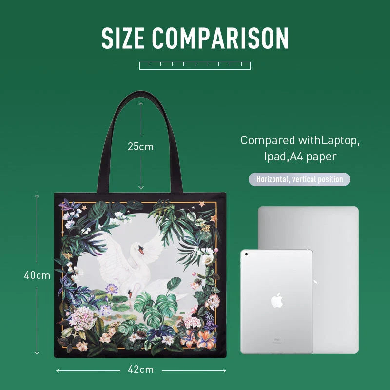 A stylish and spacious tote bag with original cartoon illustrations, designed for everyday use.