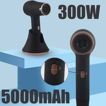 Cordless rechargeable travel hair dryer with 300W hot and cool air functionality, perfect for styling hair anywhere