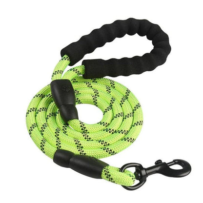 Durable and reflective nylon rope lead for dogs, available in multiple adjustable lengths for enhanced visibility and safety during walks.