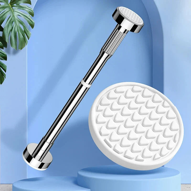 Adjustable stainless steel shower curtain rod with a clothes drying pole feature, perfect for bathroom and laundry rooms