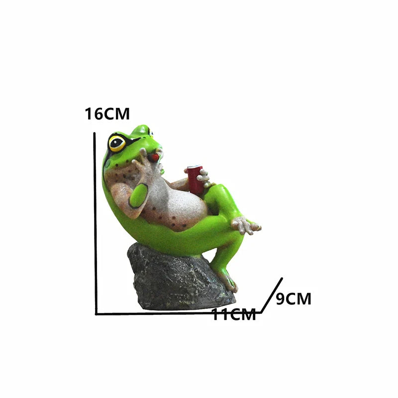 Charming frog garden figurines in various mischievous poses, adding a playful touch to outdoor decor