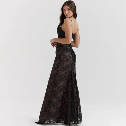 Elegant 2-Piece Lace Dress Set in Ivory, featuring a strap party dress and full sleeves outfit for formal occasions in the UK