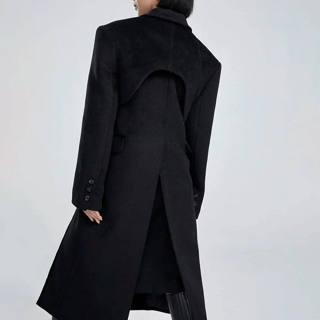 Elegant Autumn-Winter Woollen Overcoat with Waist Cut-Out Design - Premium Quality, Fashionable Silhouette, and Sophisticated Details