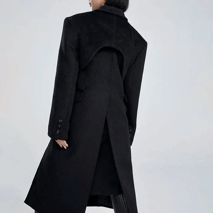 Elegant Autumn-Winter Woollen Overcoat with Waist Cut-Out Design - Premium Quality, Fashionable Silhouette, and Sophisticated Details