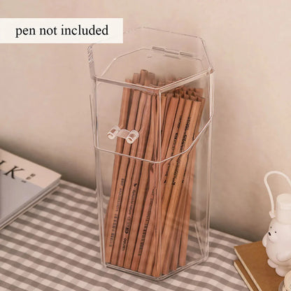 Clear acrylic pen and makeup brush holder with sleek, transparent design for stylish desktop or vanity organisation