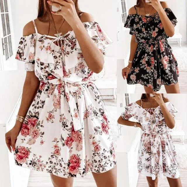 A stylish floral print dress with a flattering waist design, perfect for professional commuting