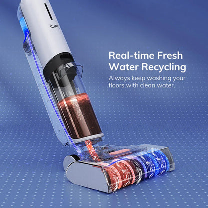 Cordless wet and dry cleaning robot mop with powerful suction, dual water tanks, and self-cleaning function for effortless floor maintenance