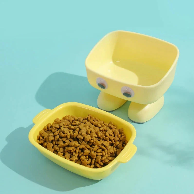 Adjustable height cat feeder with dual food and water bowls, designed to promote healthy eating posture and reduce neck strain for cats.