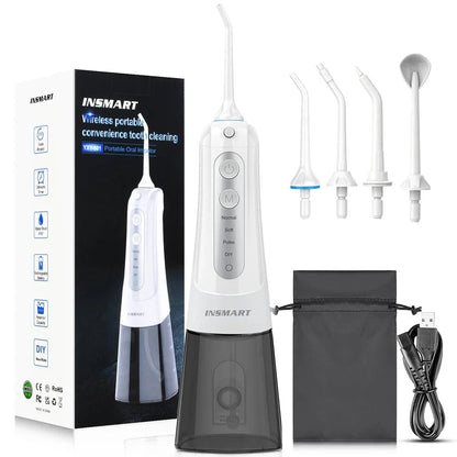 Cordless Waterproof Dental Water Flosser with 300ml Detachable Tank, 1800 Water Pulses per Minute, and 4 Customisable Cleaning Modes