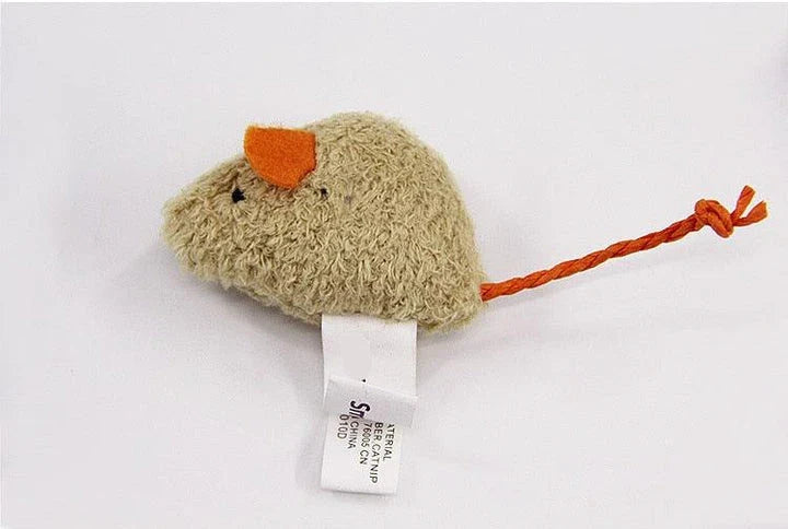 Three plush mice in various colours, designed as engaging toys for playful cats in the UK.