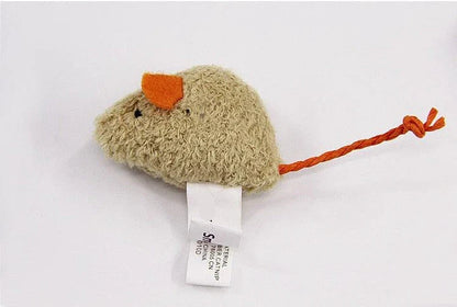 Three plush mice in various colours, designed as engaging toys for playful cats in the UK.