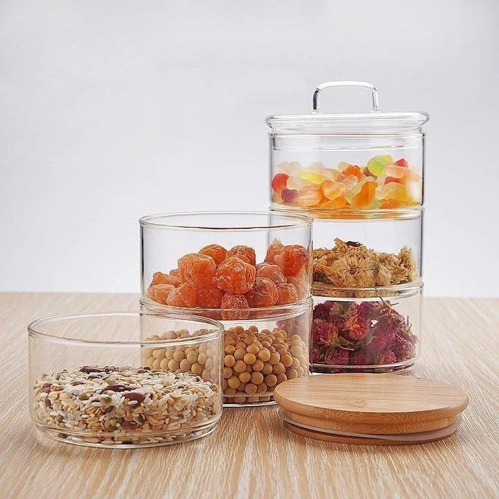 Homeenjoy UK Premium 3-Layer Glass Food Storage Jars - High-Quality Borosilicate with Airtight Wooden Lids